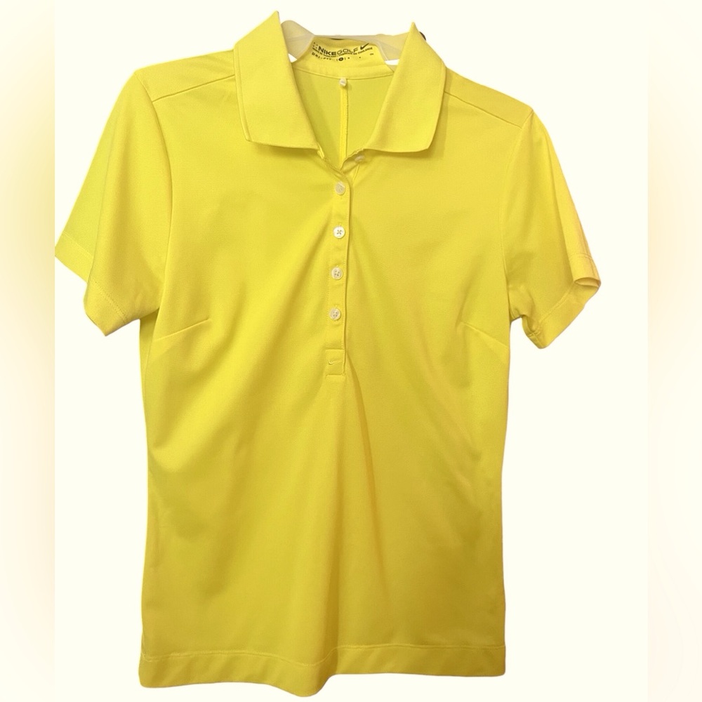 EUC Nike Golf Bright Yellow Dri-Fit Polo shirt Women top sz Small.